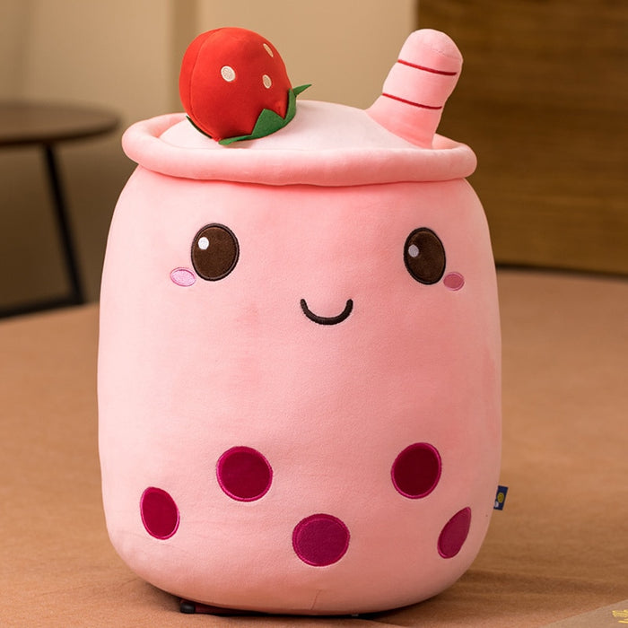 Cute Boba Milk Tea Plushie Toy Soft Stuffed Apple Pink Strawberry Taste