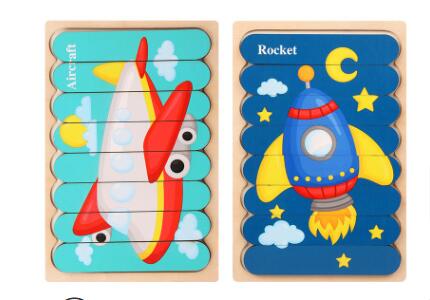 Double Sided Strip 3D Puzzles Baby Toy Wooden Montessori Materials Educational Toys