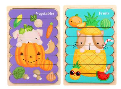 Double Sided Strip 3D Puzzles Baby Toy Wooden Montessori Materials Educational Toys