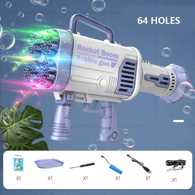 Hot Kids Gatling Bubble Gun Toy 64-Hole Charging Electric Automatic Bubble Machine