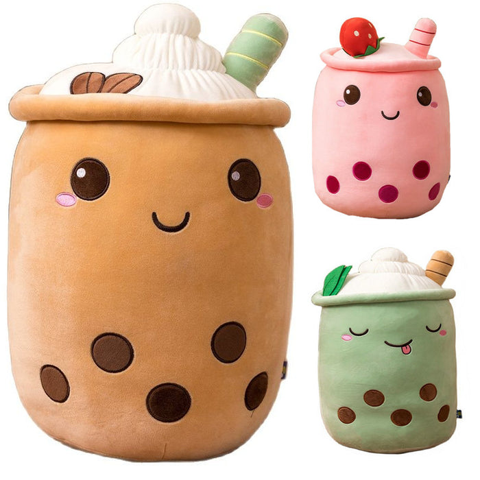 Cute Boba Milk Tea Plushie Toy Soft Stuffed Apple Pink Strawberry Taste