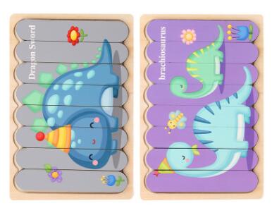 Double Sided Strip 3D Puzzles Baby Toy Wooden Montessori Materials Educational Toys