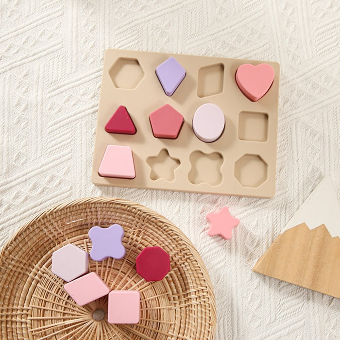 Montessori Silicone Toys 3D Puzzle Colorful Stacking Blocks Geometric Baby Educational Toys