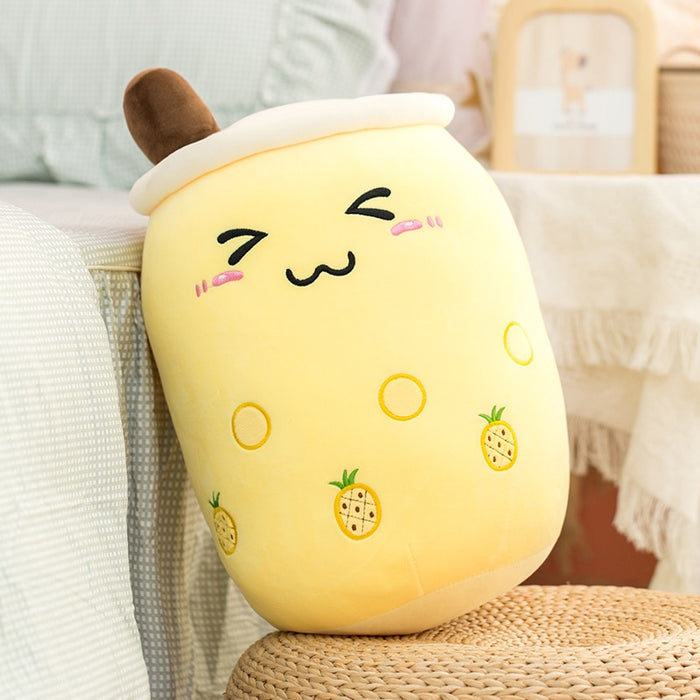 Cute Boba Milk Tea Plushie Toy Soft Stuffed Apple Pink Strawberry Taste