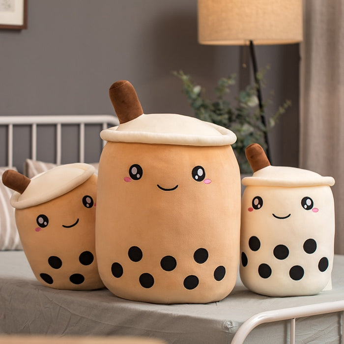 Cute Boba Milk Tea Plushie Toy Soft Stuffed Apple Pink Strawberry Taste