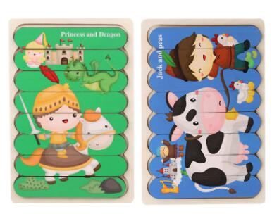 Double Sided Strip 3D Puzzles Baby Toy Wooden Montessori Materials Educational Toys