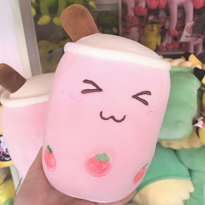 Cute Boba Milk Tea Plushie Toy Soft Stuffed Apple Pink Strawberry Taste