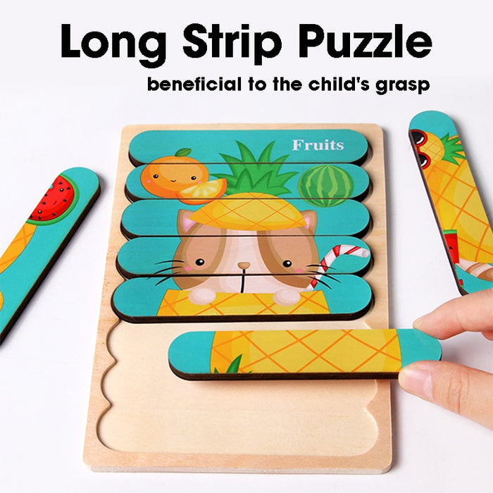 Double Sided Strip 3D Puzzles Baby Toy Wooden Montessori Materials Educational Toys