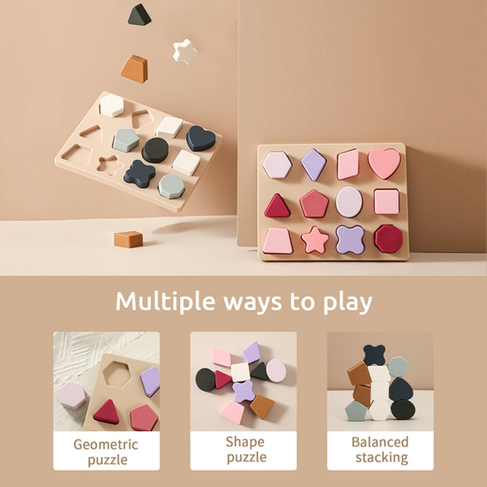 Montessori Silicone Toys 3D Puzzle Colorful Stacking Blocks Geometric Baby Educational Toys