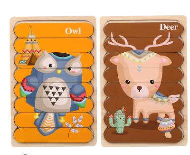 Double Sided Strip 3D Puzzles Baby Toy Wooden Montessori Materials Educational Toys