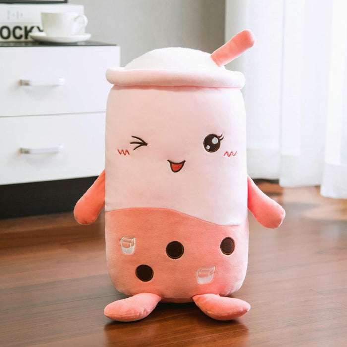 Cute Boba Milk Tea Plushie Toy Soft Stuffed Apple Pink Strawberry Taste