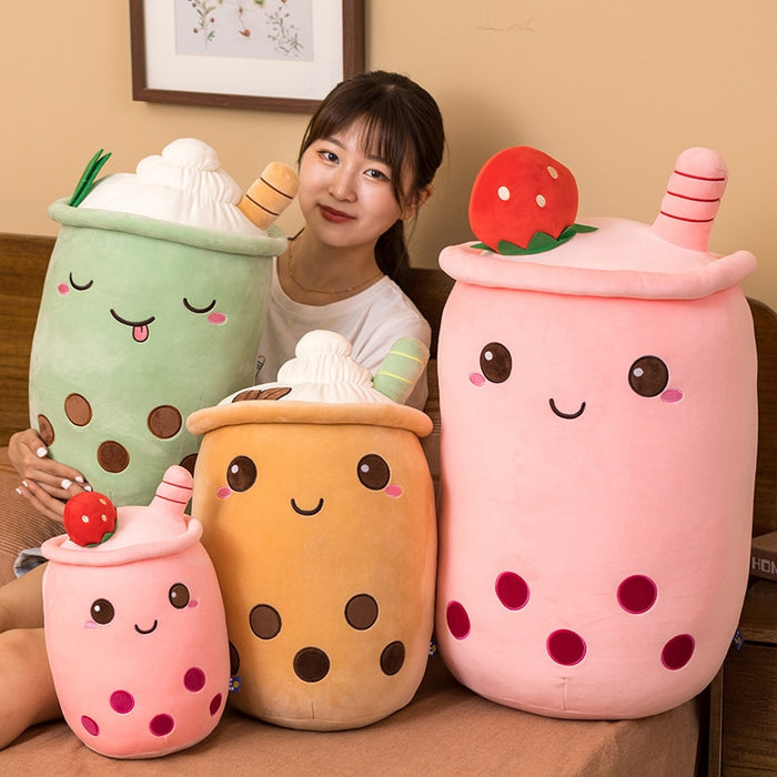 Cute Boba Milk Tea Plushie Toy Soft Stuffed Apple Pink Strawberry Taste
