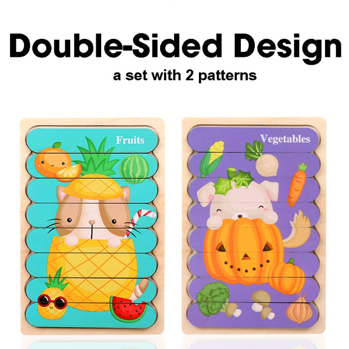 Double Sided Strip 3D Puzzles Baby Toy Wooden Montessori Materials Educational Toys