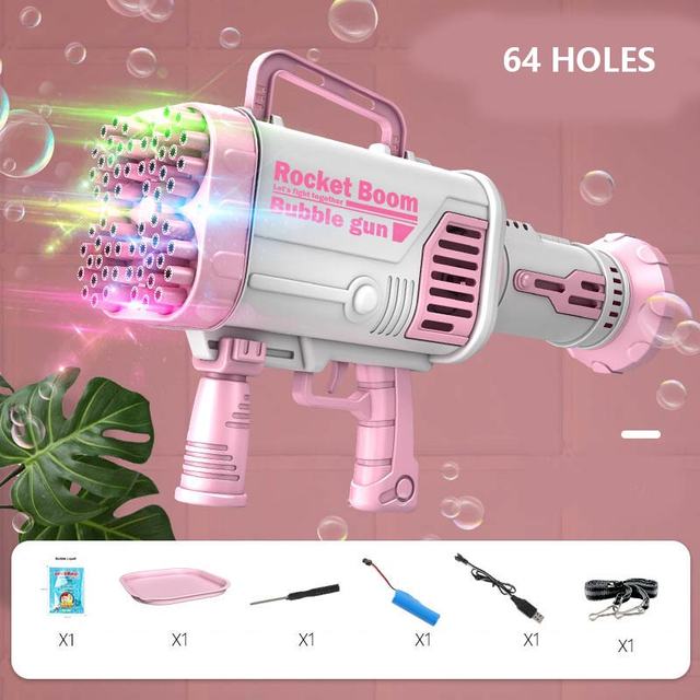 Hot Kids Gatling Bubble Gun Toy 64-Hole Charging Electric Automatic Bubble Machine