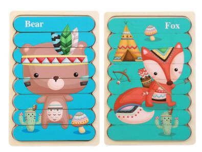 Double Sided Strip 3D Puzzles Baby Toy Wooden Montessori Materials Educational Toys