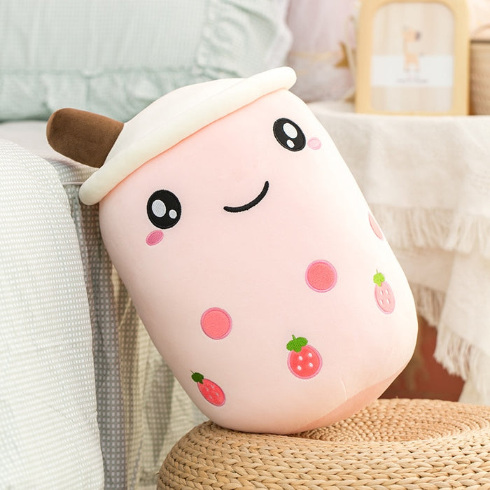 Cute Boba Milk Tea Plushie Toy Soft Stuffed Apple Pink Strawberry Taste