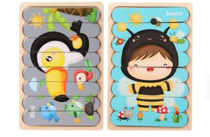Double Sided Strip 3D Puzzles Baby Toy Wooden Montessori Materials Educational Toys
