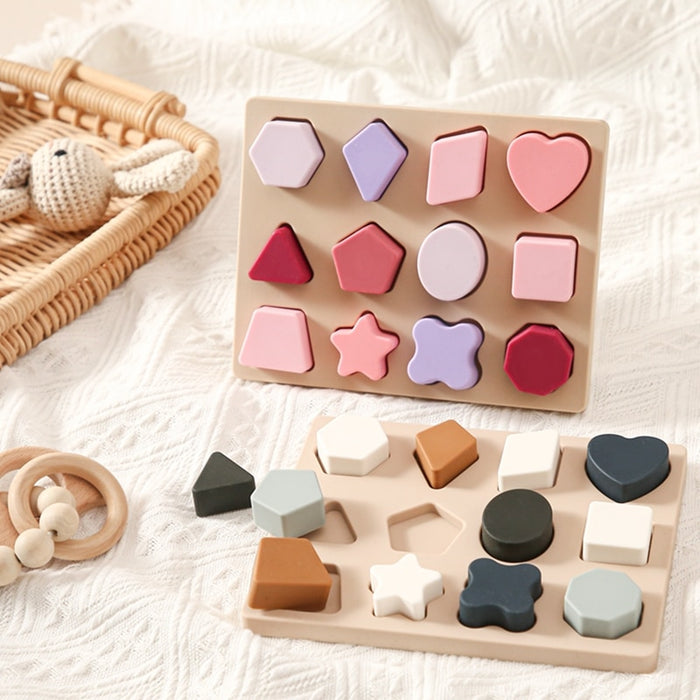Montessori Silicone Toys 3D Puzzle Colorful Stacking Blocks Geometric Baby Educational Toys