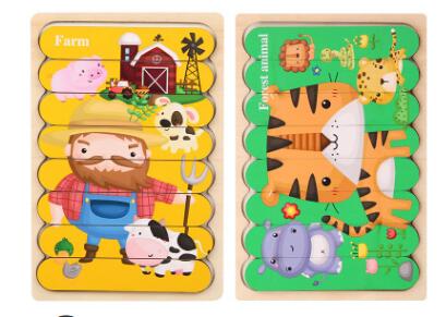 Double Sided Strip 3D Puzzles Baby Toy Wooden Montessori Materials Educational Toys