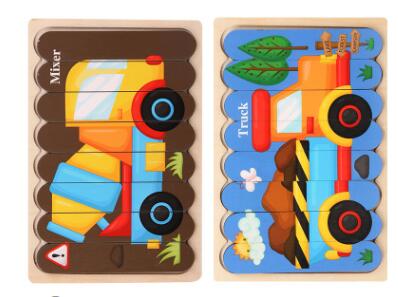 Double Sided Strip 3D Puzzles Baby Toy Wooden Montessori Materials Educational Toys