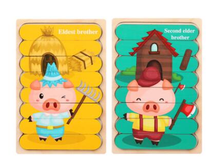 Double Sided Strip 3D Puzzles Baby Toy Wooden Montessori Materials Educational Toys