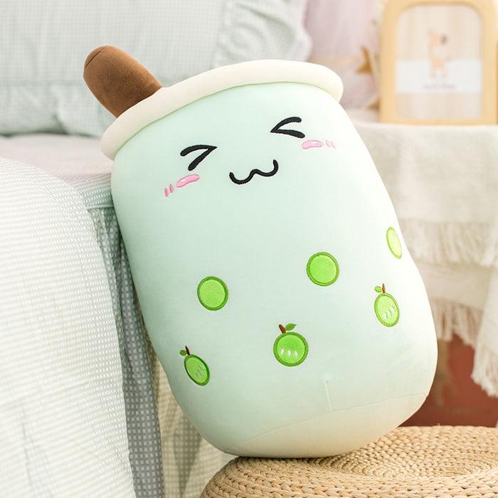 Cute Boba Milk Tea Plushie Toy Soft Stuffed Apple Pink Strawberry Taste