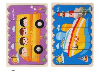 Double Sided Strip 3D Puzzles Baby Toy Wooden Montessori Materials Educational Toys