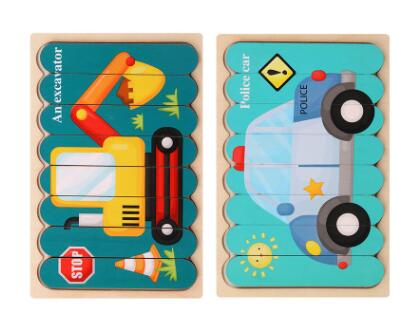 Double Sided Strip 3D Puzzles Baby Toy Wooden Montessori Materials Educational Toys