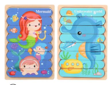 Double Sided Strip 3D Puzzles Baby Toy Wooden Montessori Materials Educational Toys