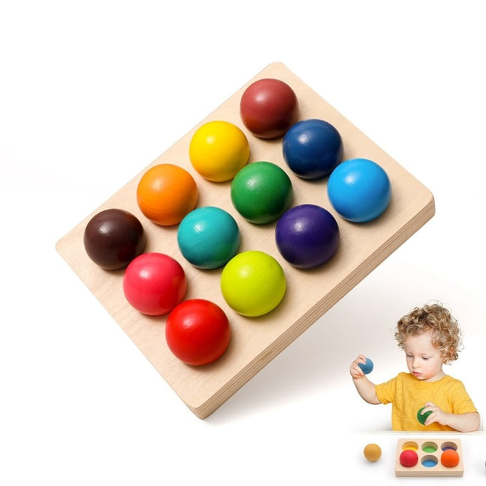 Wooden Montessori Toys for Kids Early Education Preschool Toy Rainbow Ball Matching