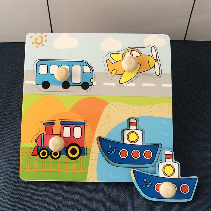 Wooden Toys For Kids Montessori Hand Grab Board 3d Puzzle Wood Cartoon Animal Puzzle