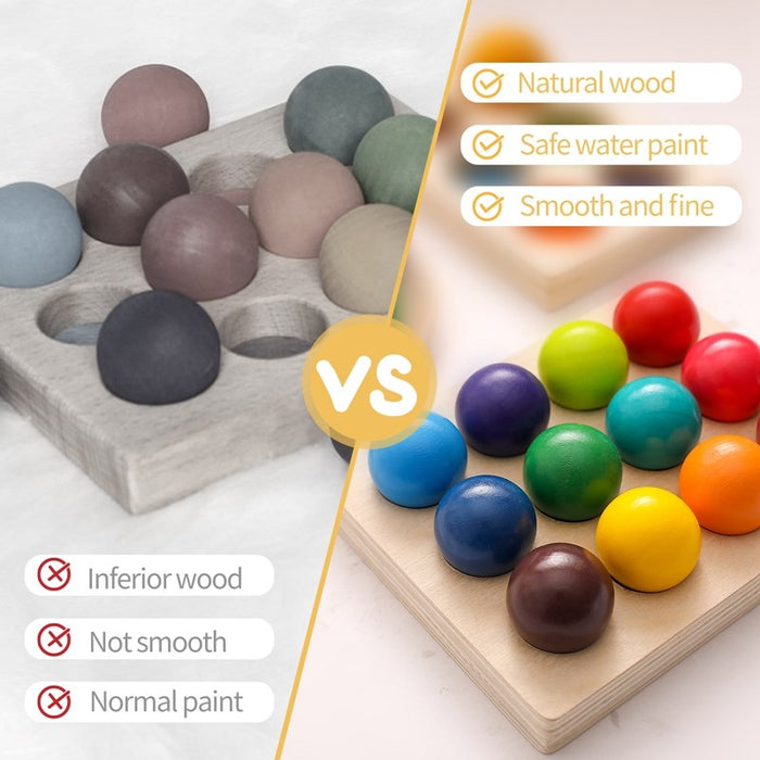Wooden Montessori Toys for Kids Early Education Preschool Toy Rainbow Ball Matching