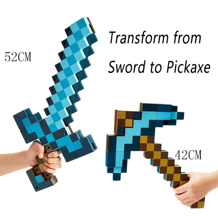 Game Minecraft Steve and Alex EVA Mosaic Diamond Transform form Sword to Pickaxe Axe Toy
