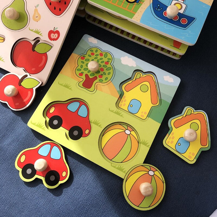 Wooden Toys For Kids Montessori Hand Grab Board 3d Puzzle Wood Cartoon Animal Puzzle