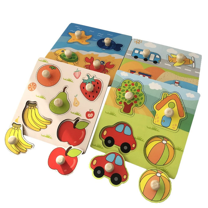 Wooden Toys For Kids Montessori Hand Grab Board 3d Puzzle Wood Cartoon Animal Puzzle