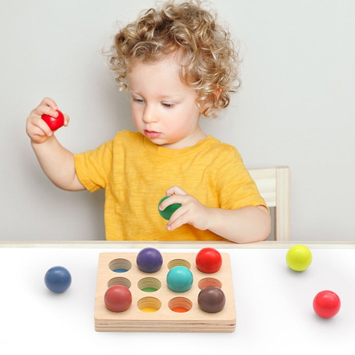 Wooden Montessori Toys for Kids Early Education Preschool Toy Rainbow Ball Matching