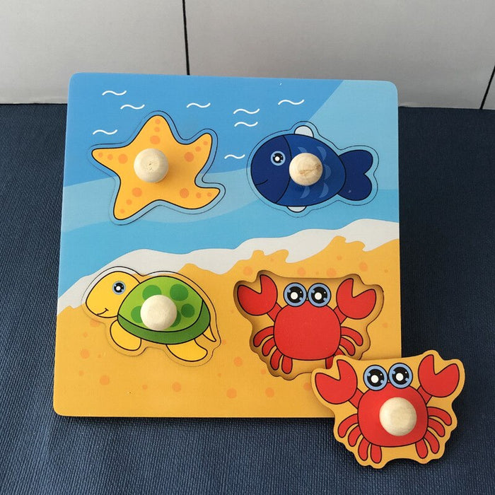 Wooden Toys For Kids Montessori Hand Grab Board 3d Puzzle Wood Cartoon Animal Puzzle