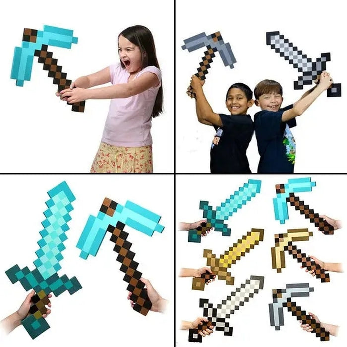 Game Minecraft Steve and Alex EVA Mosaic Diamond Transform form Sword to Pickaxe Axe Toy