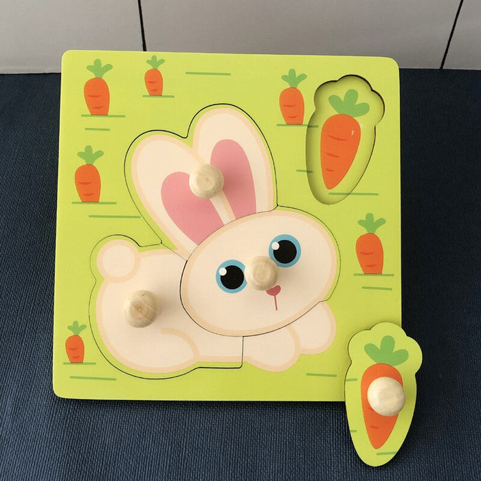 Wooden Toys For Kids Montessori Hand Grab Board 3d Puzzle Wood Cartoon Animal Puzzle