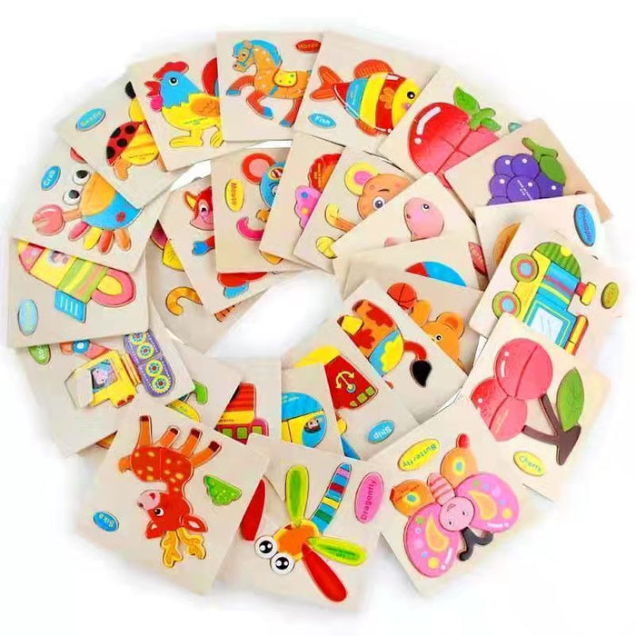 Wooden Toys For Kids Montessori Hand Grab Board 3d Puzzle Wood Cartoon Animal Puzzle