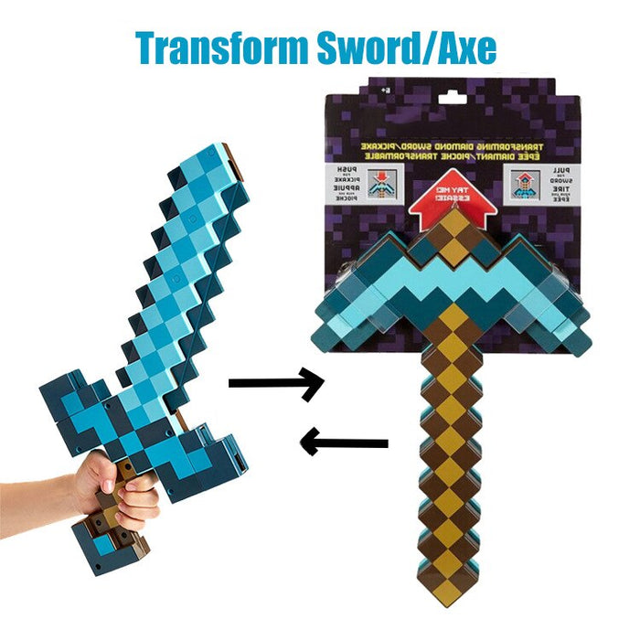 Game Minecraft Steve and Alex EVA Mosaic Diamond Transform form Sword to Pickaxe Axe Toy