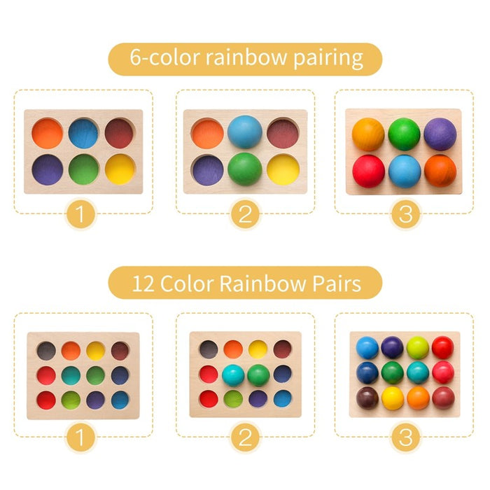 Wooden Montessori Toys for Kids Early Education Preschool Toy Rainbow Ball Matching