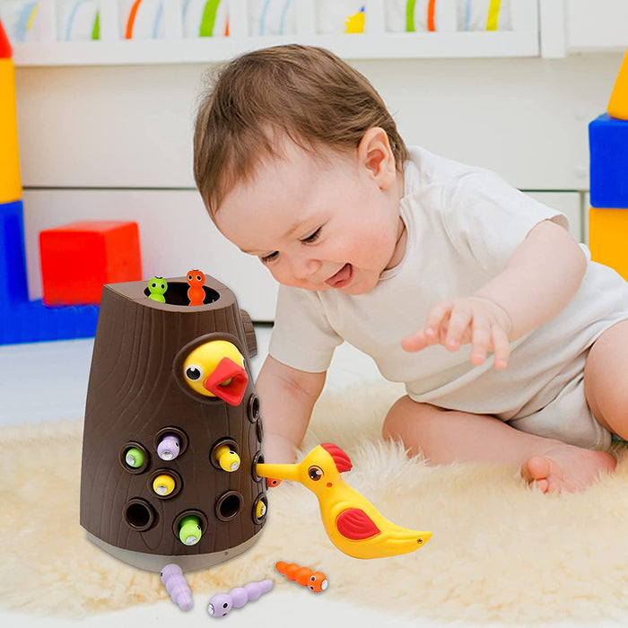 Toddler Toy Magnetic Woodpecker Catching Worms and Feeding Game Toys Set