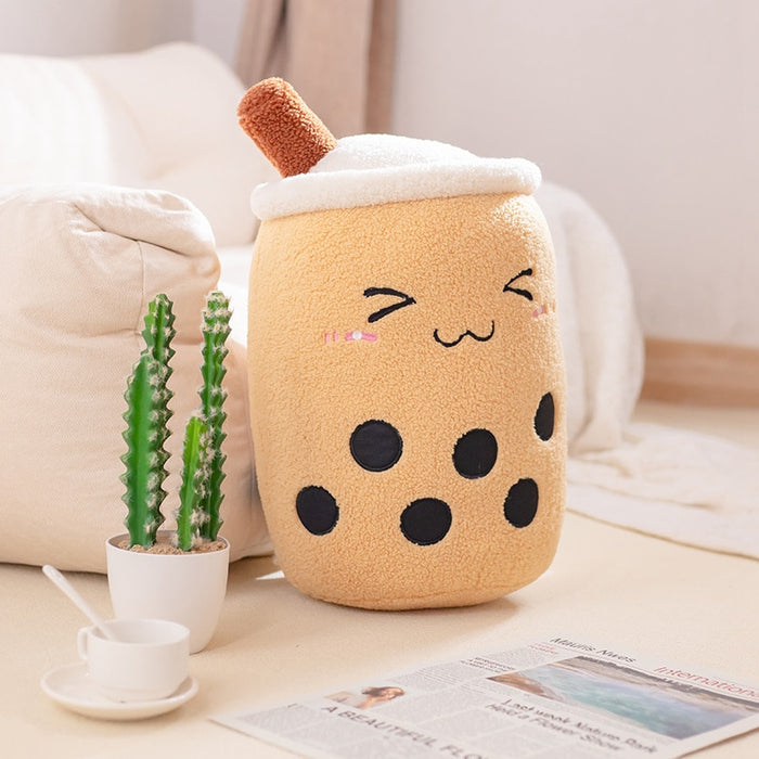 Cute Boba Milk Tea Plushie Toy Soft Stuffed Apple Pink Strawberry Taste