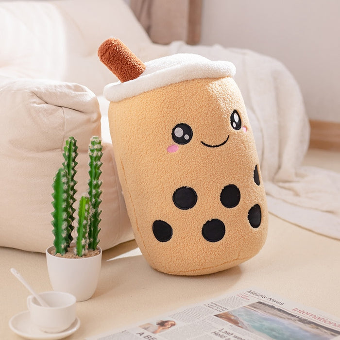 Cute Boba Milk Tea Plushie Toy Soft Stuffed Apple Pink Strawberry Taste