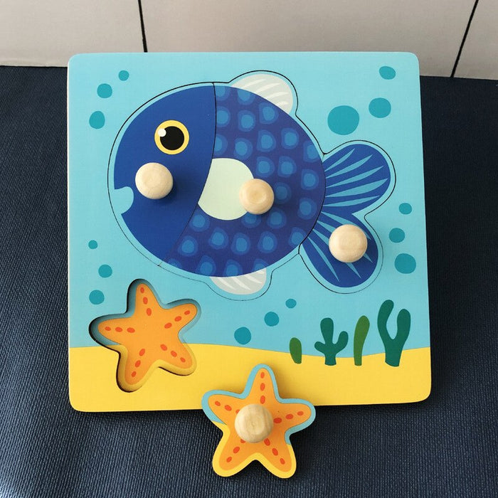 Wooden Toys For Kids Montessori Hand Grab Board 3d Puzzle Wood Cartoon Animal Puzzle