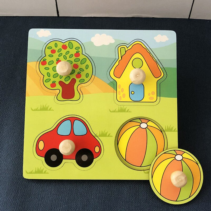 Wooden Toys For Kids Montessori Hand Grab Board 3d Puzzle Wood Cartoon Animal Puzzle