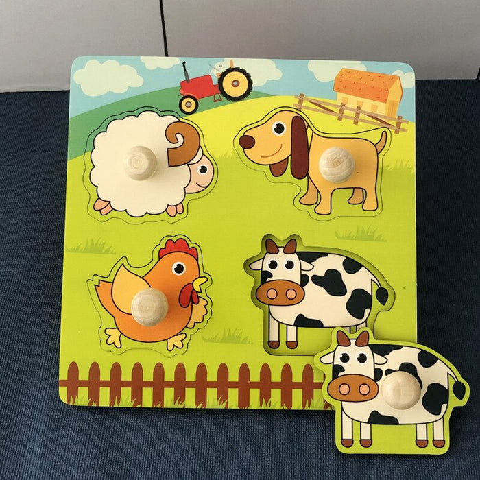 Wooden Toys For Kids Montessori Hand Grab Board 3d Puzzle Wood Cartoon Animal Puzzle
