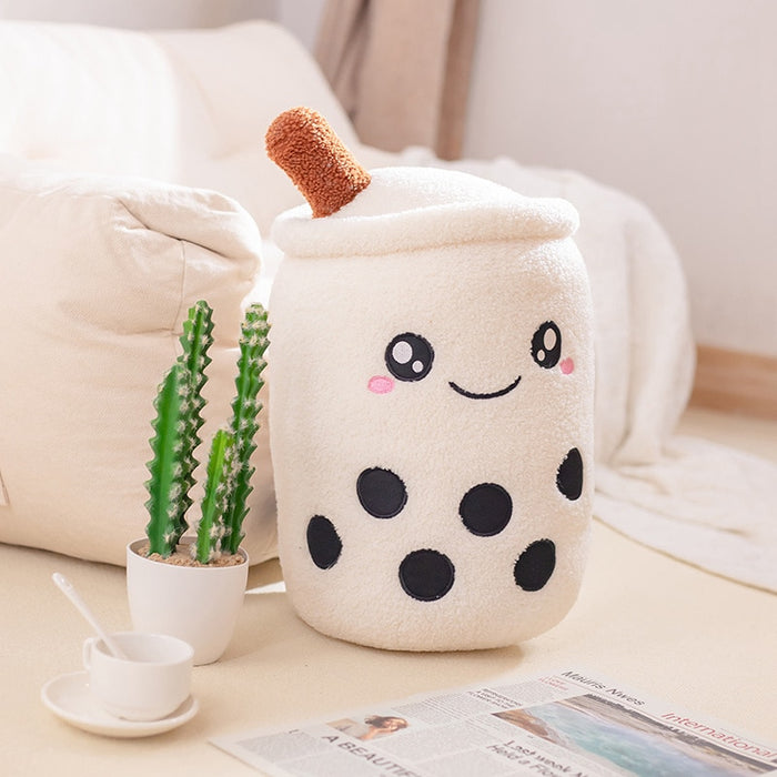 Cute Boba Milk Tea Plushie Toy Soft Stuffed Apple Pink Strawberry Taste