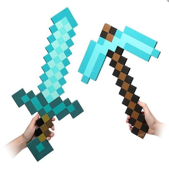 Game Minecraft Steve and Alex EVA Mosaic Diamond Transform form Sword to Pickaxe Axe Toy